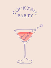 Martini glass icon invitation illustration, flat minimalistic design