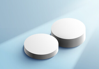 3D realistic white cylinder pedestal on blue studio room background