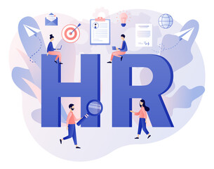 HR department. Human Resources management. Employer hiring candidates. Recruitment agency, employment, headhunting business. Modern flat cartoon style. Vector illustration on white background