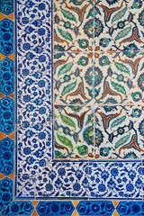 Close up of Islamic ottoman era blue ceramic ornament