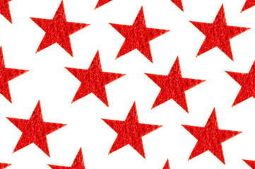 Red colored stars made of felt fabric isolated on white background,flat design