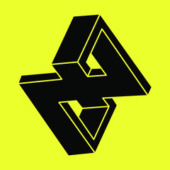 Impossible shapes. Abstract eternal geometric object. Impossible geometry symbol on a yellow background. Optical illusion figure. Escher style.