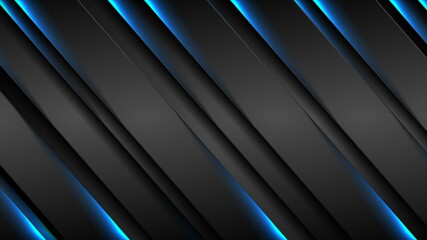 Obraz premium Abstract black stripes with blue neon glowing light