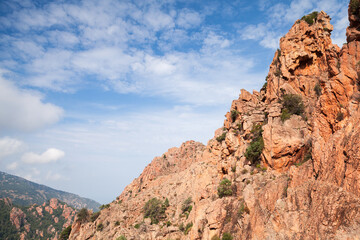 Fototapeta premium Mountain landscape with red rocks of Calanques de Piana. Corsica