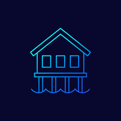 Stilt house in the water line icon