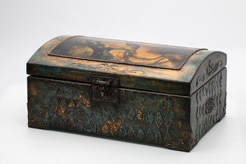Vintage jewelry box on white background