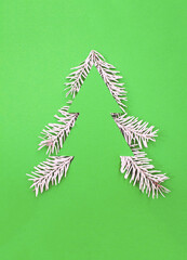 Christmas tree shape with real white fir branches. Creative concept.