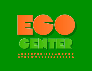 Vector creative logo Eco Center with orange set of Alphabet Letters and Numbers. Bright abstract Font