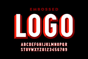 Obraz premium Embossed style font, alphabet letters and numbers vector illustration