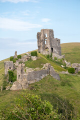 Fototapeta na wymiar View of Corfe Castle from West Hill in Dorset