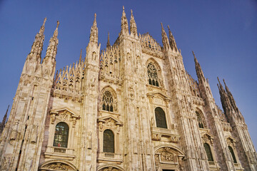 Fototapeta premium Milan, Italy - October 10, 2021: Milan Cathedral in Piazza Duomo in the evening, Milan. Duomo Cathedral.