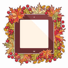 Frame made of autumn leaves oak, rowan, maple, birch. Vector illustration. Fall Autumn leaves Hello autumn, mountain ash, maple, oak, birch fall leaves frame vector illustration