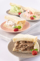 FOOD, DRINK, AND APPETIZER on white background.