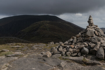 Mourne mountains and Mourne wall scenic panoramic views, Slieve Bearnagh, Binnian, Lamagan, Corragh, slievenaglogh, Commedagh, Mourne and Slieve Croob area of outstanding natural beauty, County Down, 