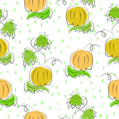 Pumpkin pattern with vector watercolor elements on a white background.Suitable for backgrounds, posters, wallpapers, fabrics, paper. 