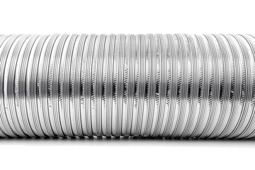 Flexible corrugated aluminum tube, resistant to high temperatures, isolated on a white background.