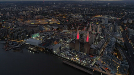 Obraz premium Aerials London, England, City Area Sunset up the Thames towards Big Ben 