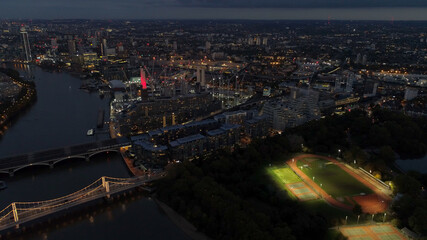 Aerials London, England, City Area Sunset up the Thames towards Big Ben
