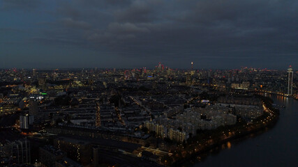 Fototapeta na wymiar Aerials London, England, City Area Sunset up the Thames towards Big Ben 
