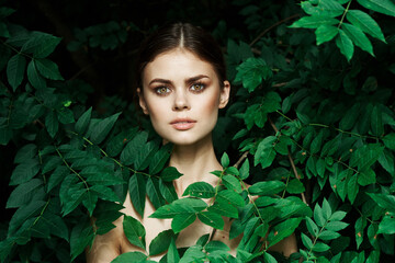 attractive woman skin care bare shoulders green leaves nature Lifestyle