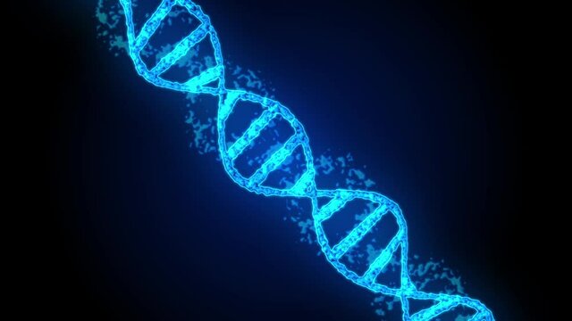 3D render of futuristic dna spiral on dark background. Biotechnology, genetic engineering, health and future concept.