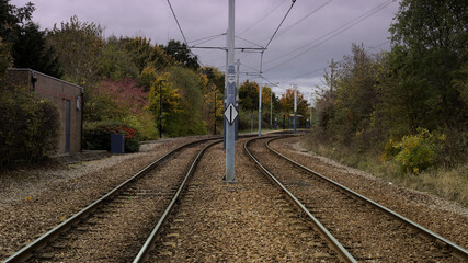 Tram lines looking towards moss way tram stop from Crystal Peaks in Sheffield, South Yorkshire