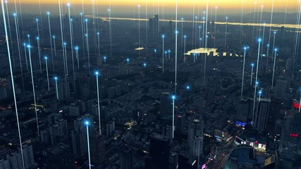 Modern city with wireless network connection concept	