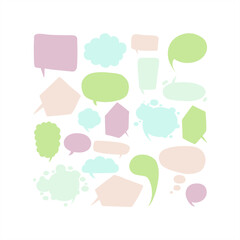 Doodle dialog boxes of various shapes. Space for text for comics and advertising of nice colors on a white background. Original templates for chat and communication. Big set of banners
