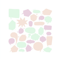 Doodle dialog boxes of various shapes. Space for text for comics and advertising of nice colors on a white background. Original templates for chat and communication. Big set of banners