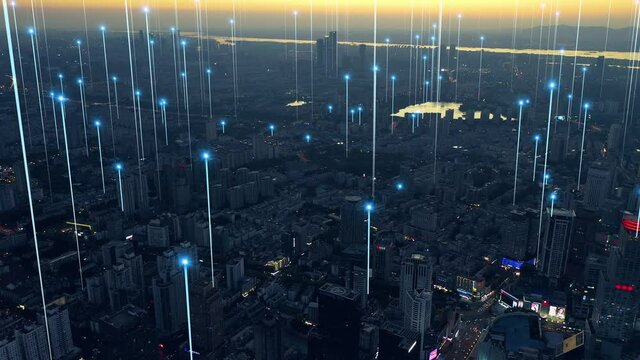 Modern city with wireless network connection concept	