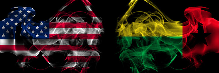 United States of America vs Guinea Bissau smoke flags placed side by side