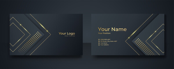 Modern Business Card - Creative and Clean Business Card Template. Luxury business card design template. Elegant dark back background with abstract golden wavy shapes lines shiny. Vector illustration