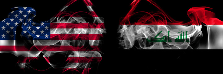 United States of America vs Iraq smoke flags placed side by side