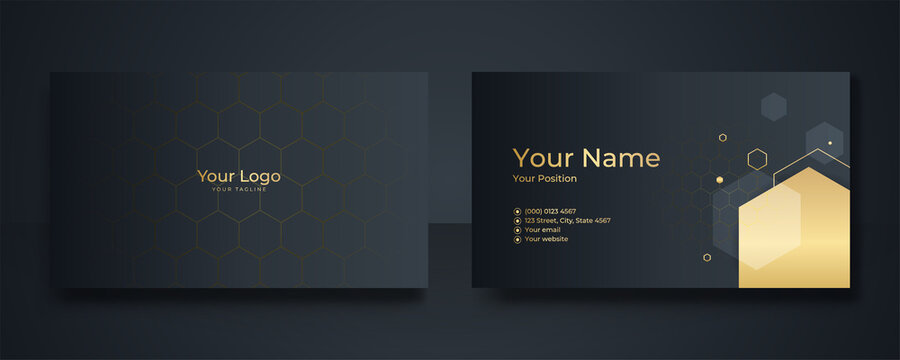 Modern Business Card - Creative and Clean Business Card Template. Luxury business card design template. Elegant dark back background with abstract golden wavy shapes lines shiny. Vector illustration