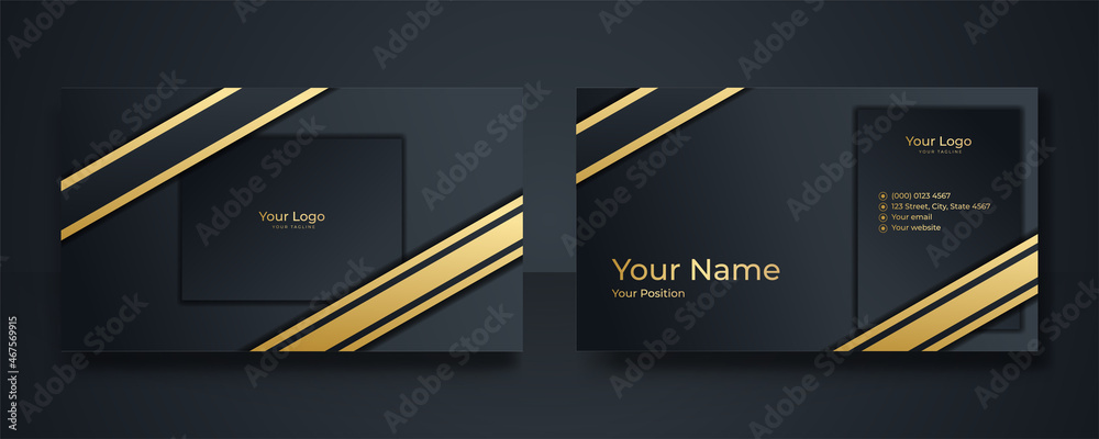 Wall mural Modern elegant black and gold business card design. Luxurious business card with golden line pattern template design. Creative and Clean Business Card Template. Vector illustration - Wall murals