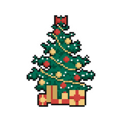 Christmas tree. New Year and Christmas pixel art on white background. Vector illustration. - 467569916