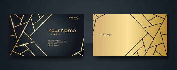 Modern elegant black and gold business card design. Luxurious business card with golden line pattern template design. Creative and Clean Business Card Template. Vector illustration