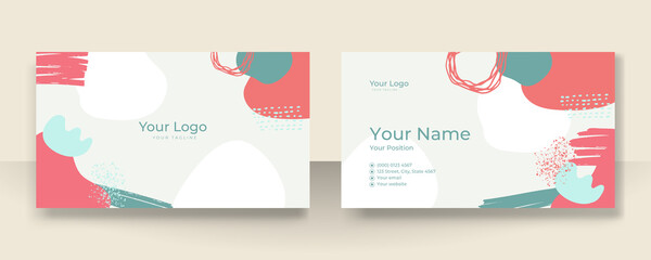 Business card design with elegant organic pattern. Modern concept with tan nude beige champagne brown soft pastel blob, liquid, floral, botanical, minimalist decoration art. Trendy Vector illustration