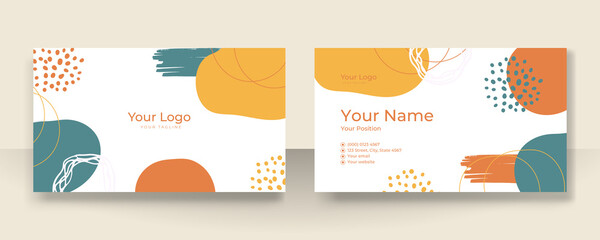 Business card design with elegant organic pattern. Modern concept with tan nude beige champagne brown soft pastel blob, liquid, floral, botanical, minimalist decoration art. Trendy Vector illustration