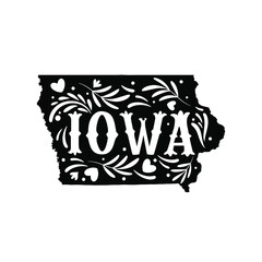 Iowa state map with doodle decorative ornaments. For printing on souvenirs and T-shirts