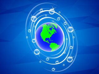 Earth icon on blue background as symbol of ecology recovery or recovery after pandemic Covid 19. 3d illustration.