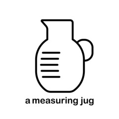 Measuring jug and cup icon, kitchen outline flat sign and element.