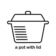 Outline pot with lid for kitchenware, isolated flat vector illustration.