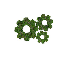 Green Technology Symbol 3d concept. Green tree leaves with gear 3d illustration.