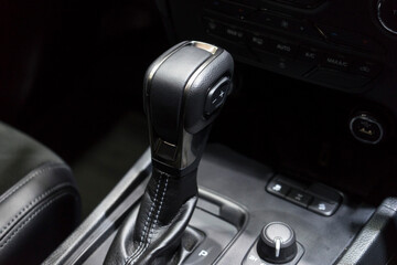 Gear shift, automatic transmission gear of car , car interior.