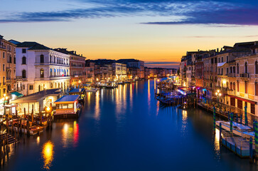 The Grand Canal at sunrise from Rialto Bridge, Venice, Italy