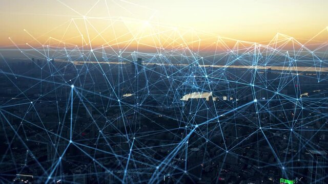 Modern city with wireless network connection concept	