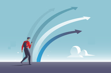 Obraz premium Uomo giovane che cammina con telefonino in mano e investe su bitcoin