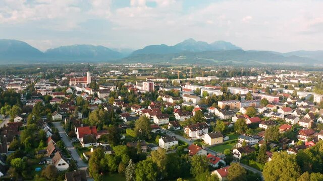 Aerial view of the bavarian city Freising in the morning - Germany
