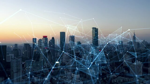 Modern city with wireless network connection concept	